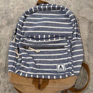 Mossimo Explore School backpack medium blue white Brown stripes zipper pockets